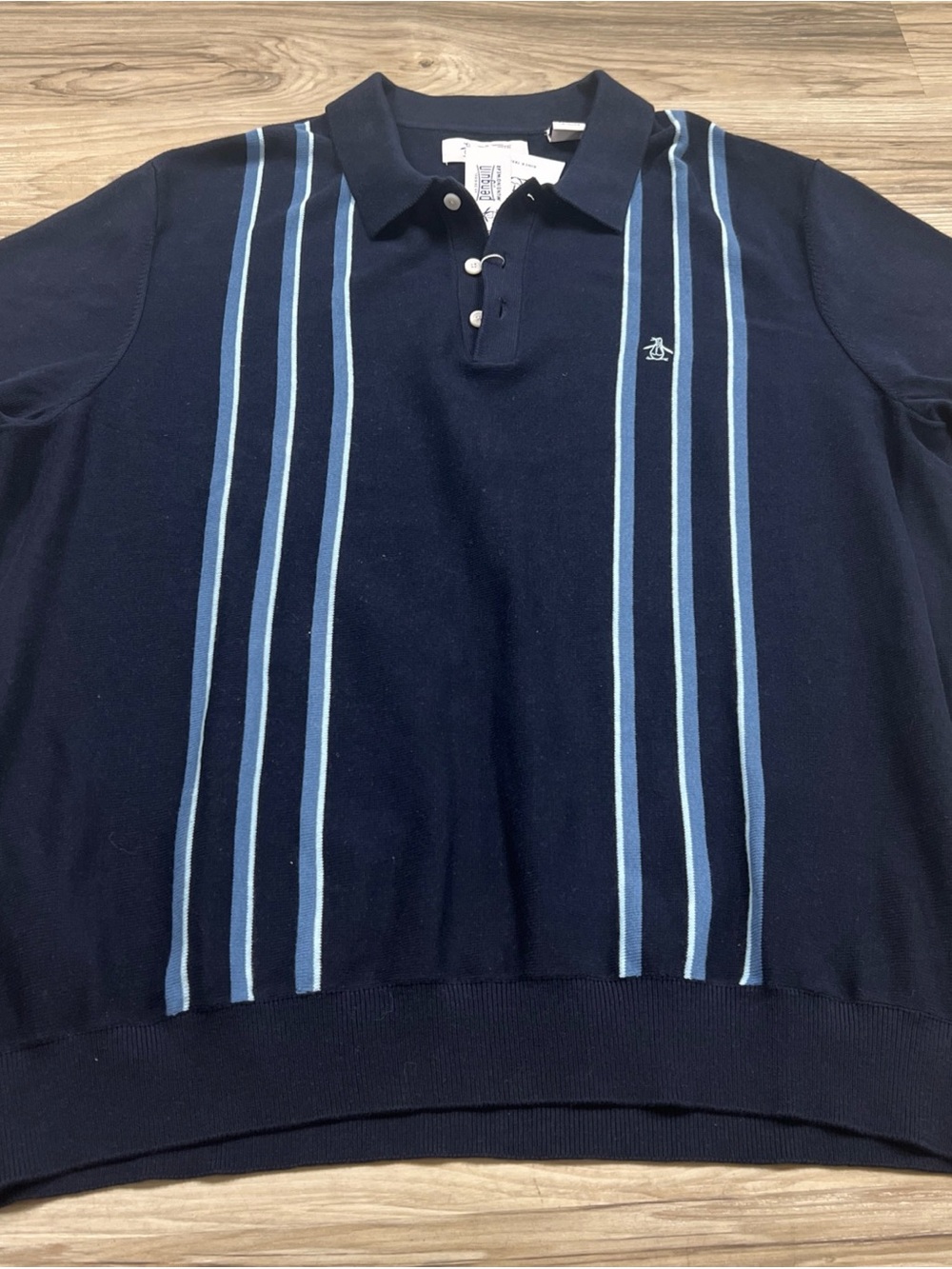 Original Penguin Cotton Vertical Stripe Polo Sweater Shirt Men's XL $98 NWT